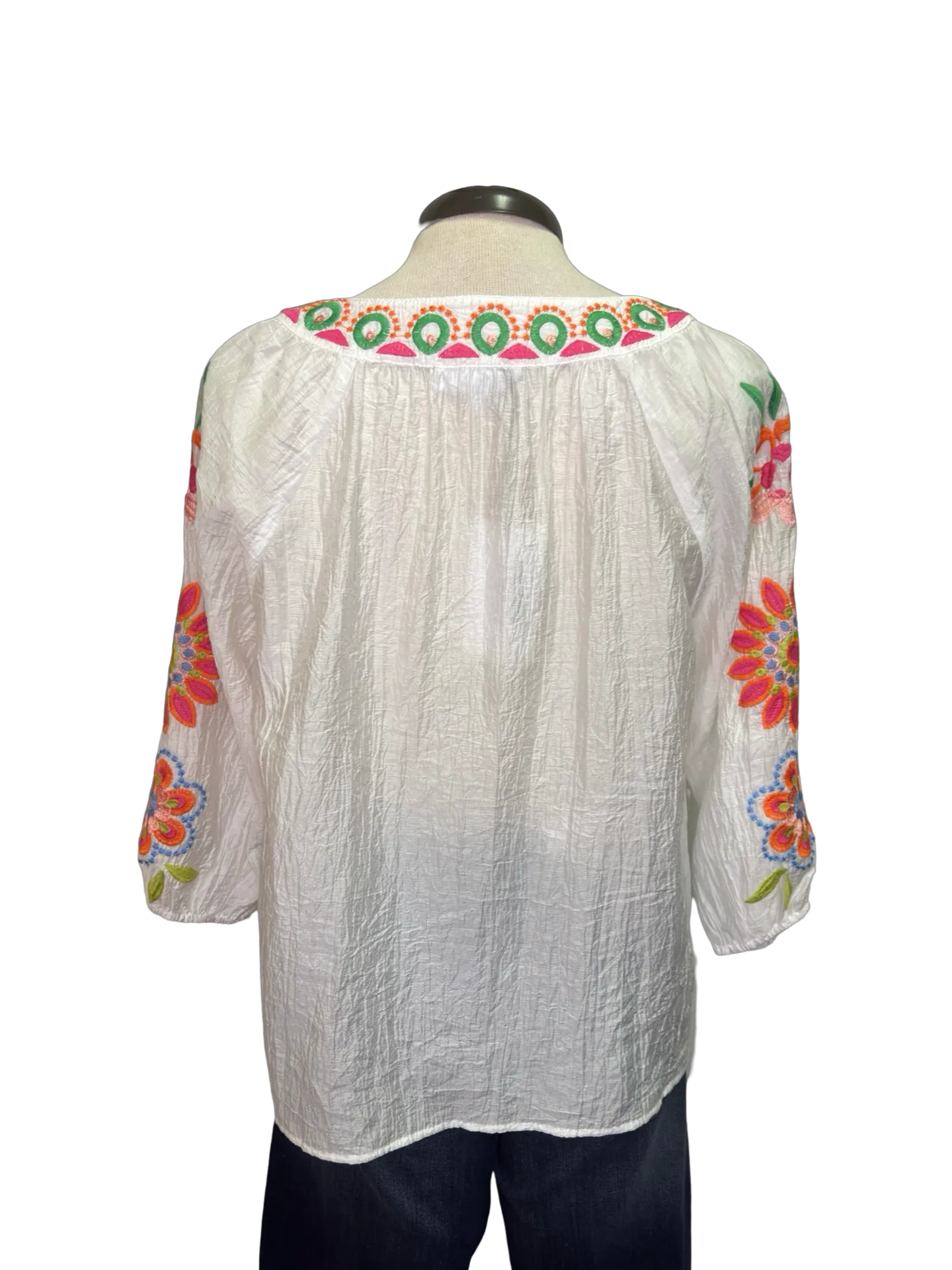 Textured Embroidery Detail Top White