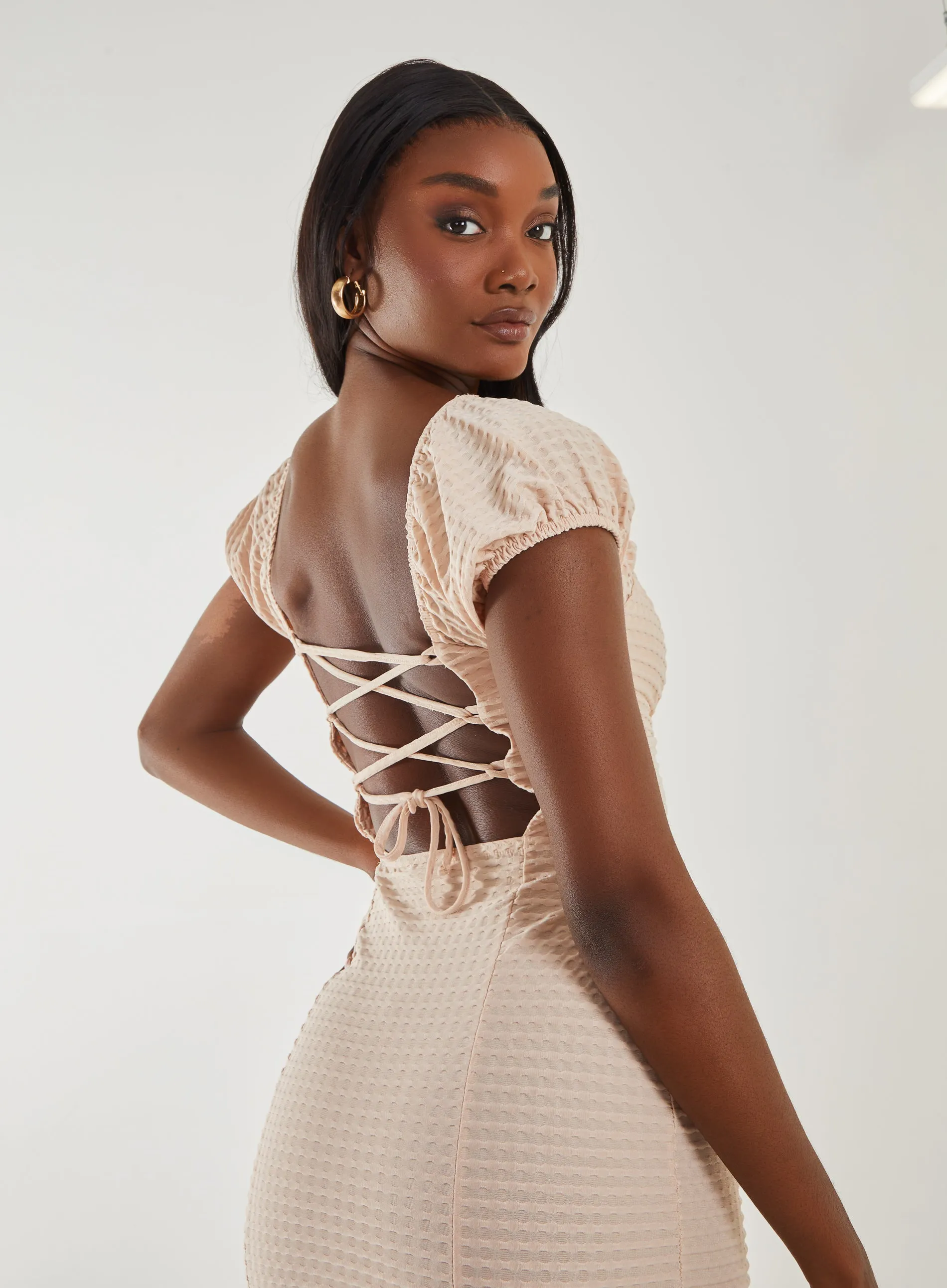 Textured Puff Sleeve Mini Dress
