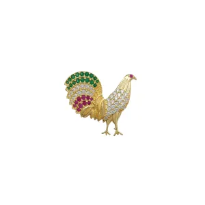 Textured Rooster CZ Pendant (14K)