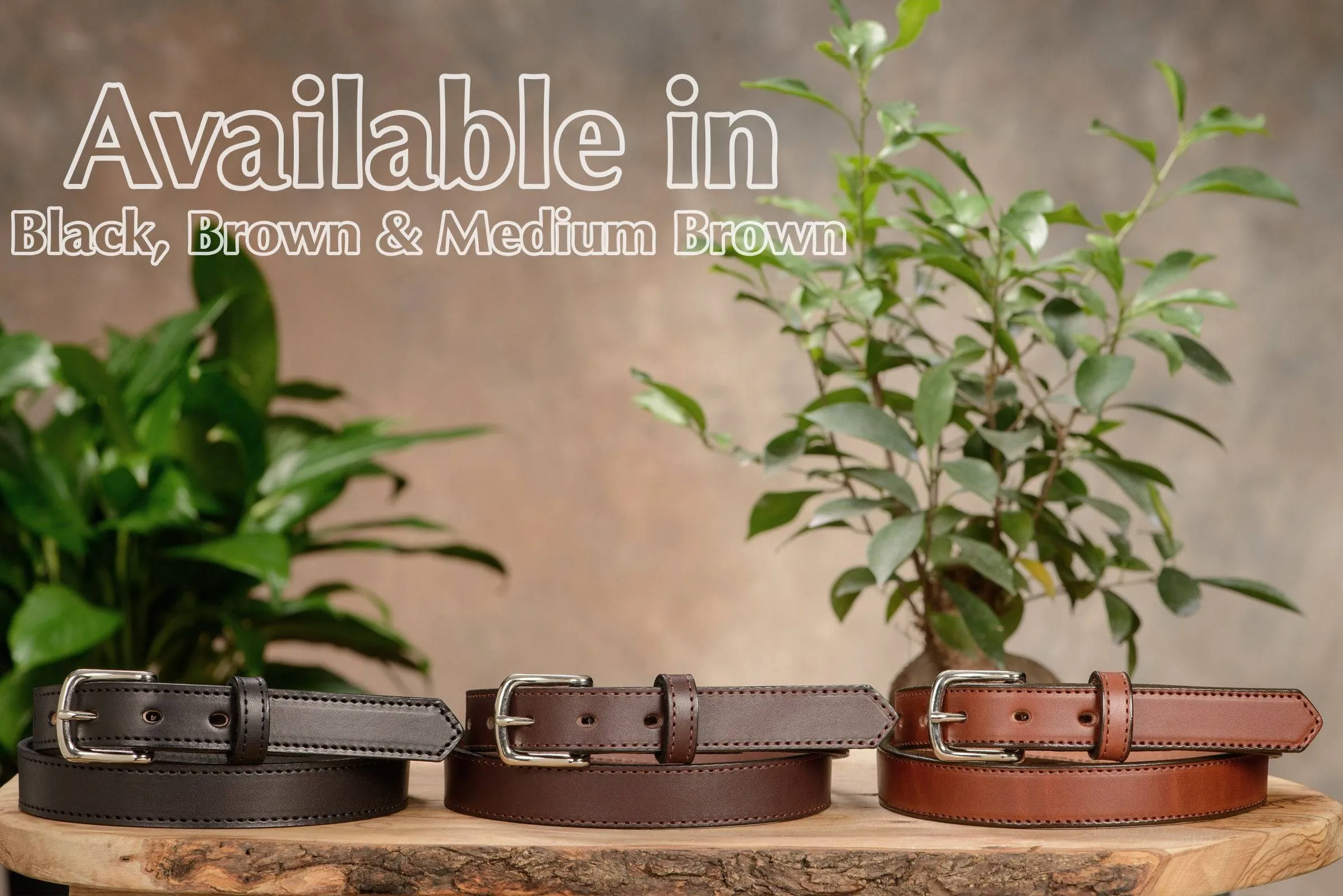 The Colt: Medium Brown Stitched Leather Belt Petite Width 1.00"