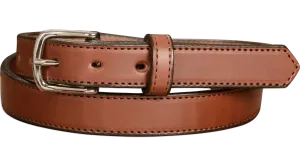 The Colt: Medium Brown Stitched Leather Belt Petite Width 1.00"