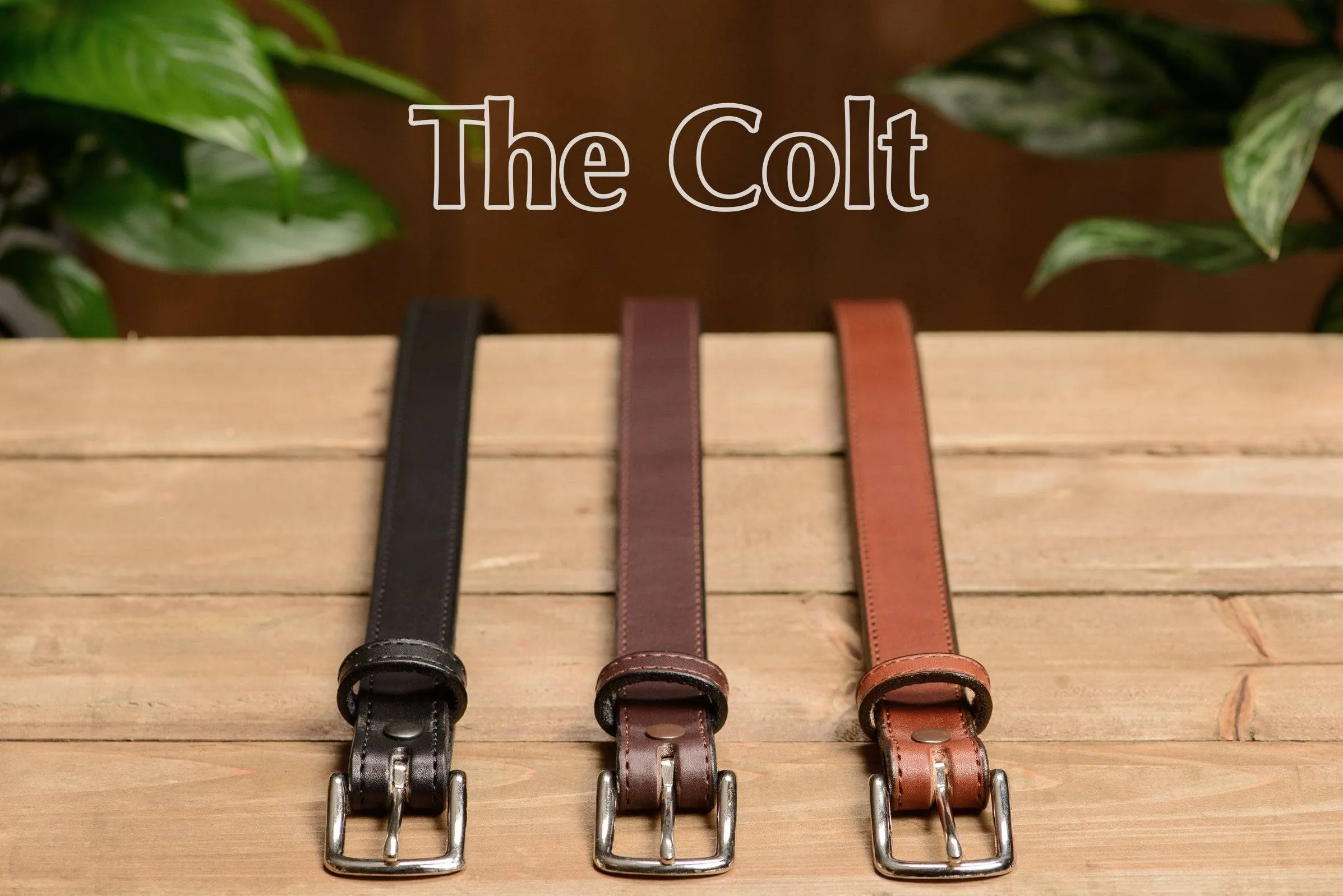 The Colt: Medium Brown Stitched Leather Belt Petite Width 1.00"