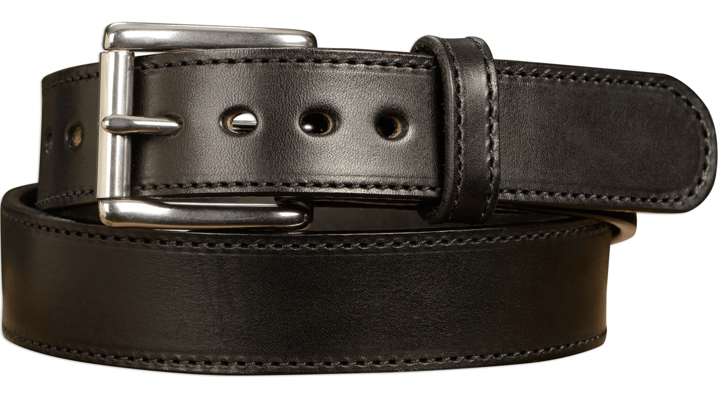 The Eastwood: Men's Black Stitched Leather Belt Max Thick 1.50"