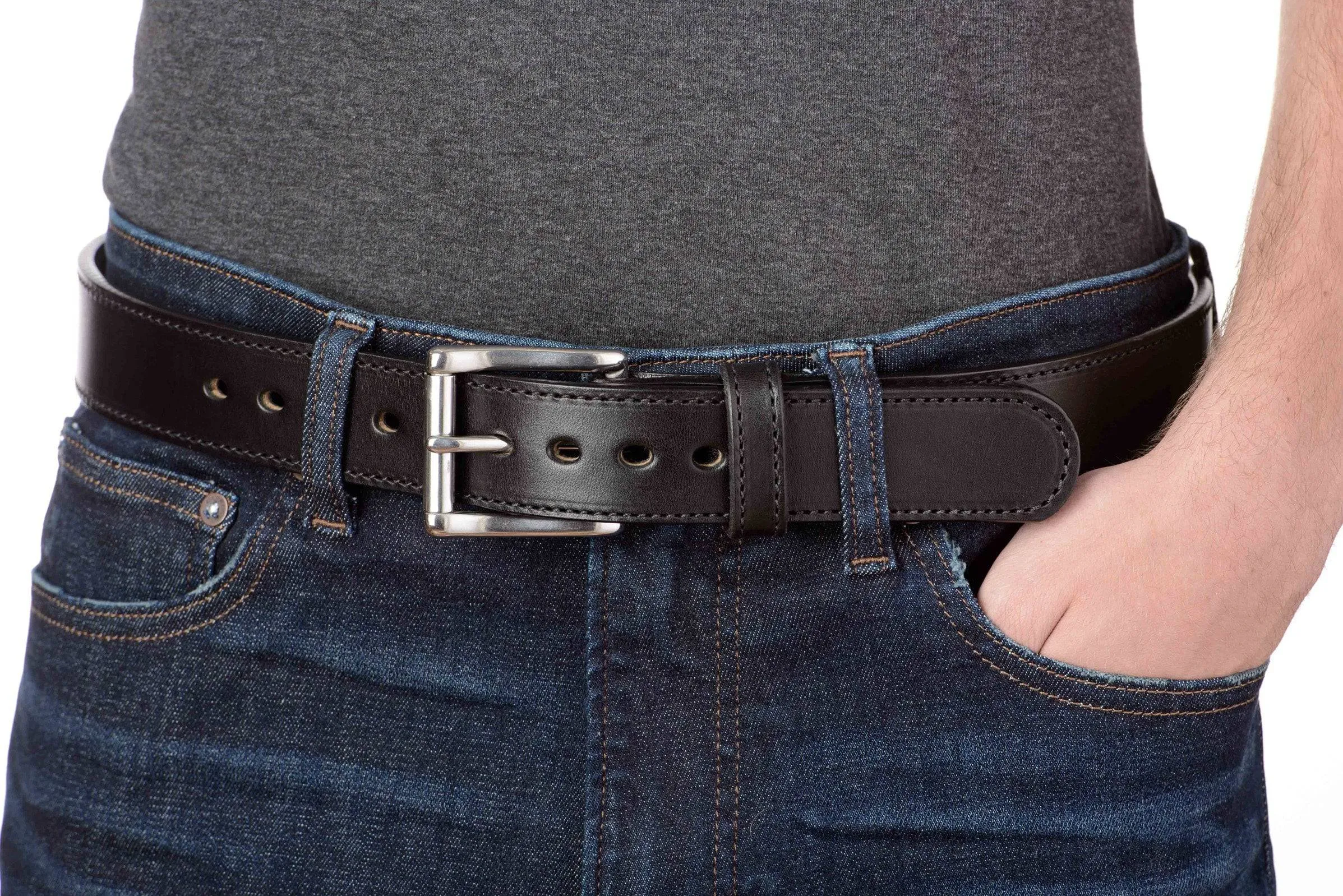 The Eastwood: Men's Black Stitched Leather Belt Max Thick 1.50"
