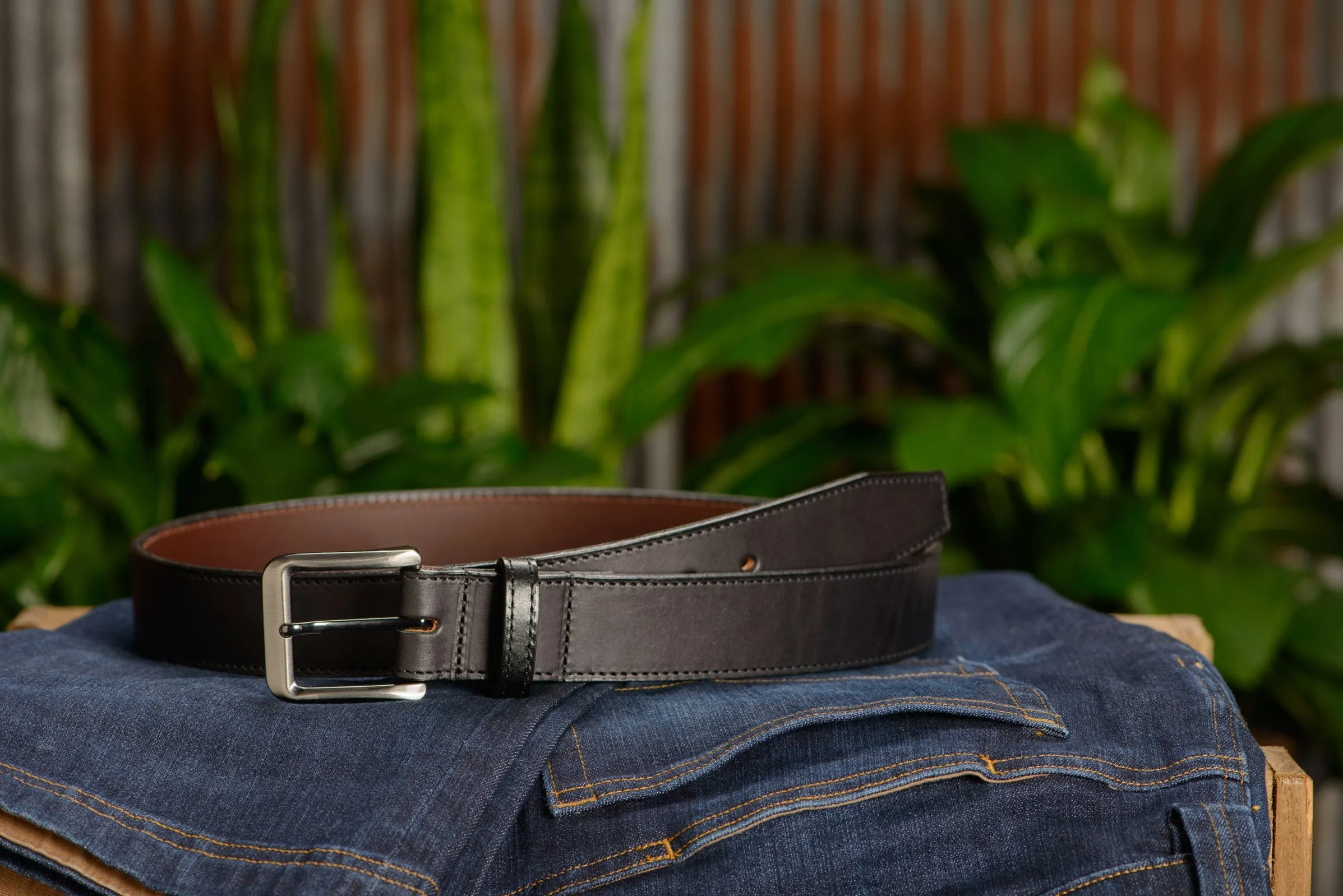 The Stallion: Black Stitched Italian Leather 1.50"