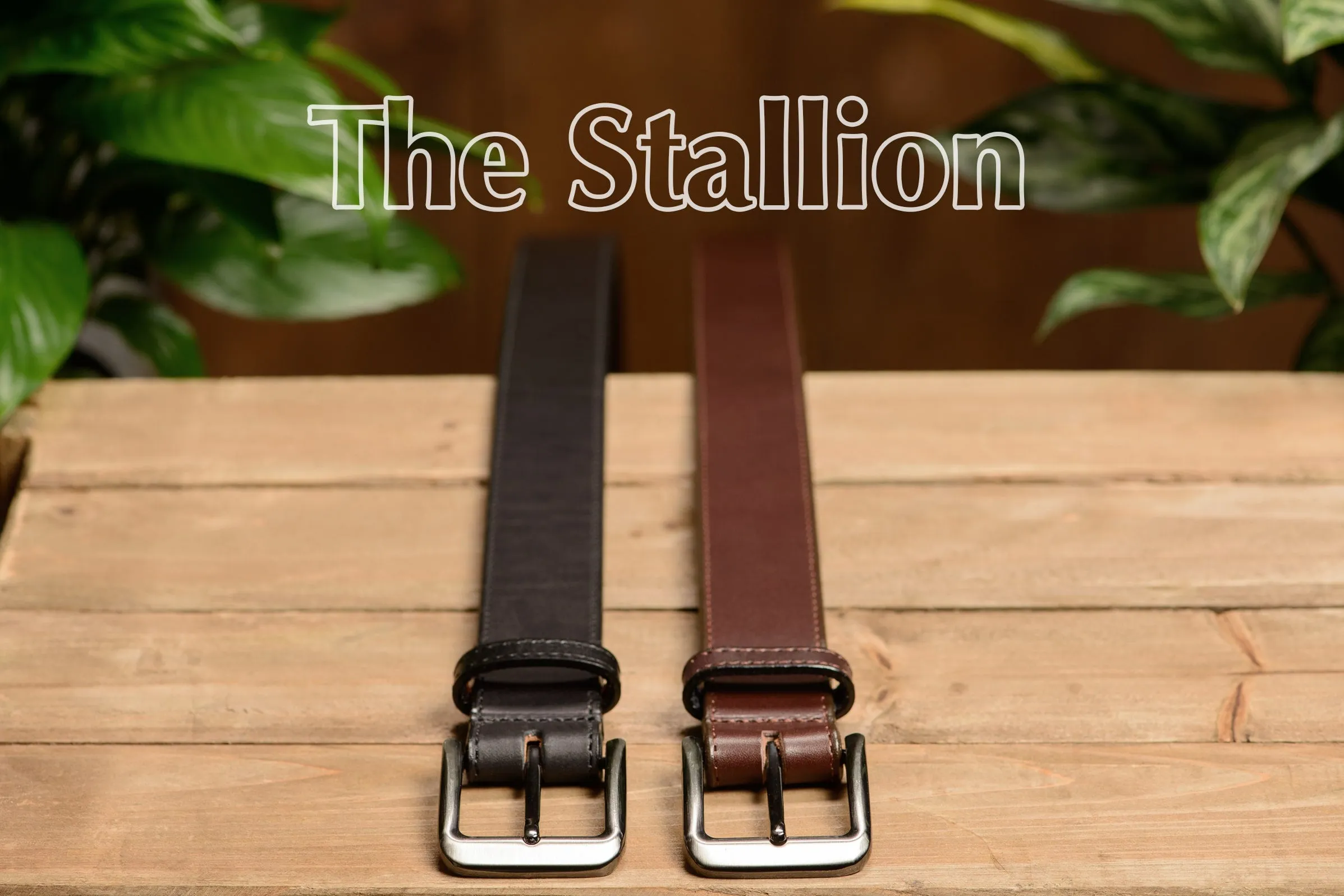 The Stallion: Black Stitched Italian Leather 1.50"