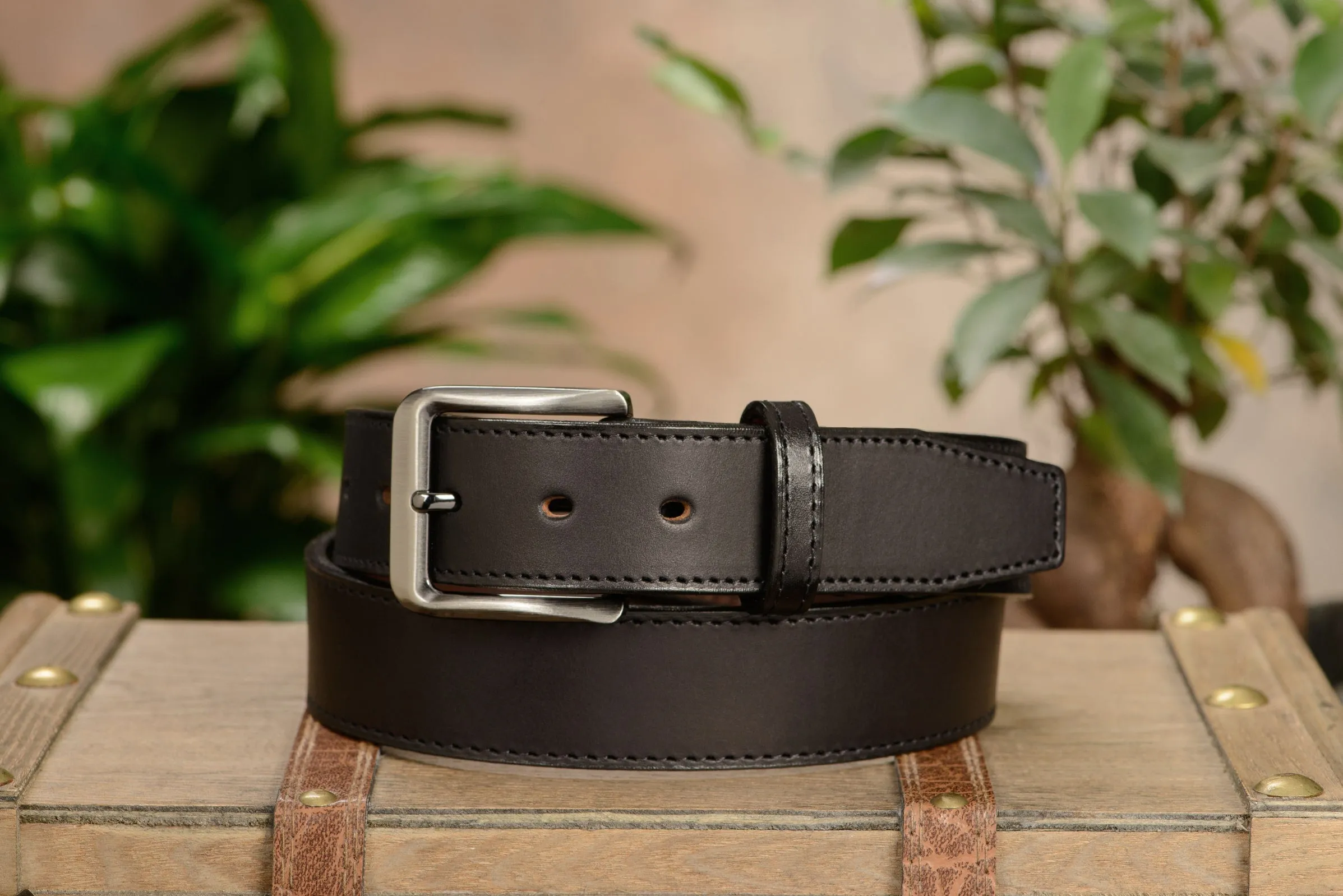 The Stallion: Black Stitched Italian Leather 1.50"
