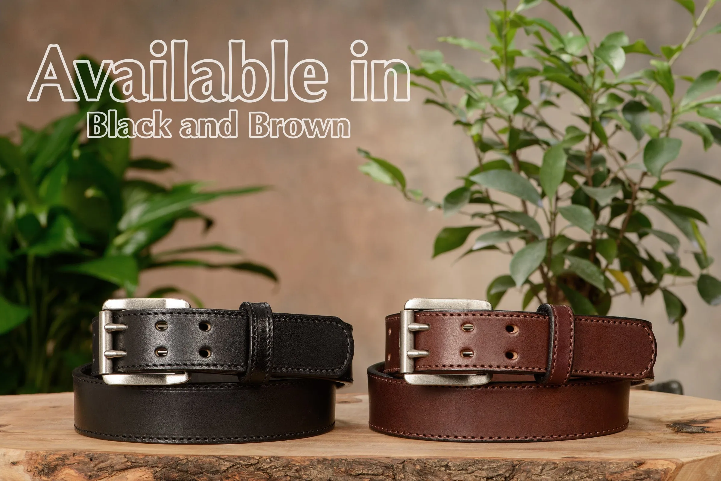 The Viper: Men's Brown Stitched Leather Belt With Double Prong Nickel Buckle - 1.50" Max