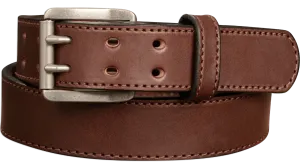 The Viper: Men's Brown Stitched Leather Belt With Double Prong Nickel Buckle - 1.50" Max