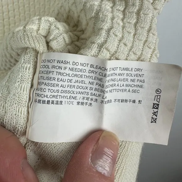 Theory Textured Short Sleeve Waffle Knit Cotton Blend Sweater Ivory Medium