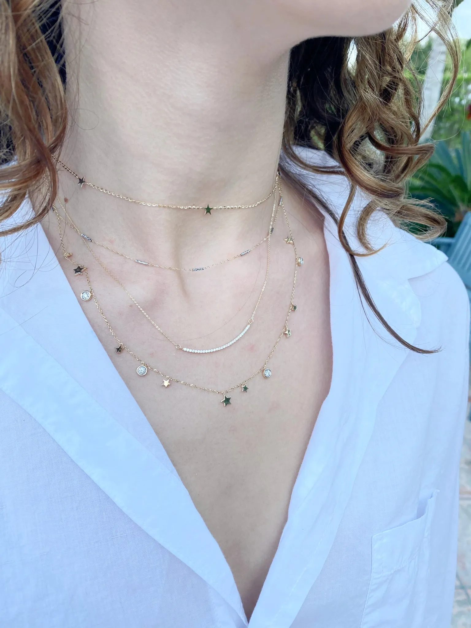 Thin Curved Bar Cubic Zirconia Necklace