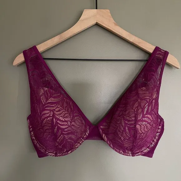 ThirdLove Feather Lace Bra Berry Crush Size 34F Purple Underwire Comfortable
