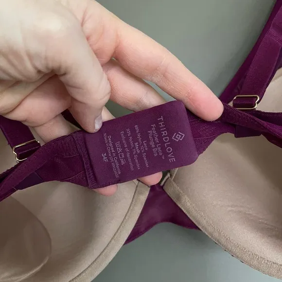 ThirdLove Feather Lace Bra Berry Crush Size 34F Purple Underwire Comfortable