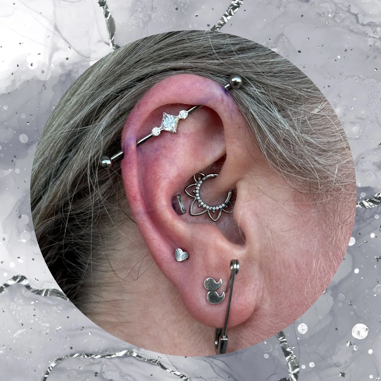 Titanium Internally Threaded Industrial Barbell with CZ Square