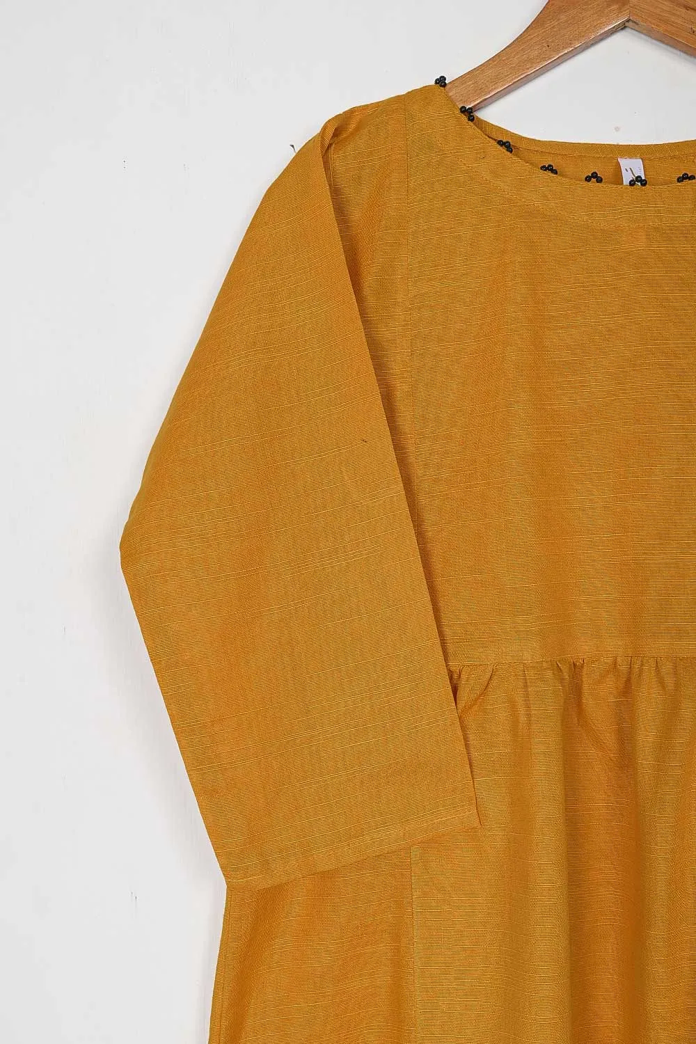 TKWK-04B-Mustard - Khaddar Winter Stitched Frock