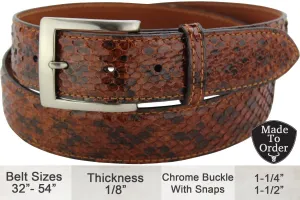 Tobacco Cognac Snake Skin Designer Full Grain Leather Belt **Made To Order Allow 5 To 6 Weeks To Ship