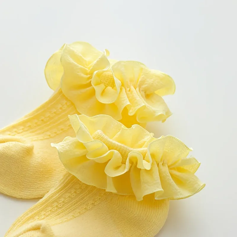 Toddler Girls Ruffle Lace Trim Solid Color Socks
