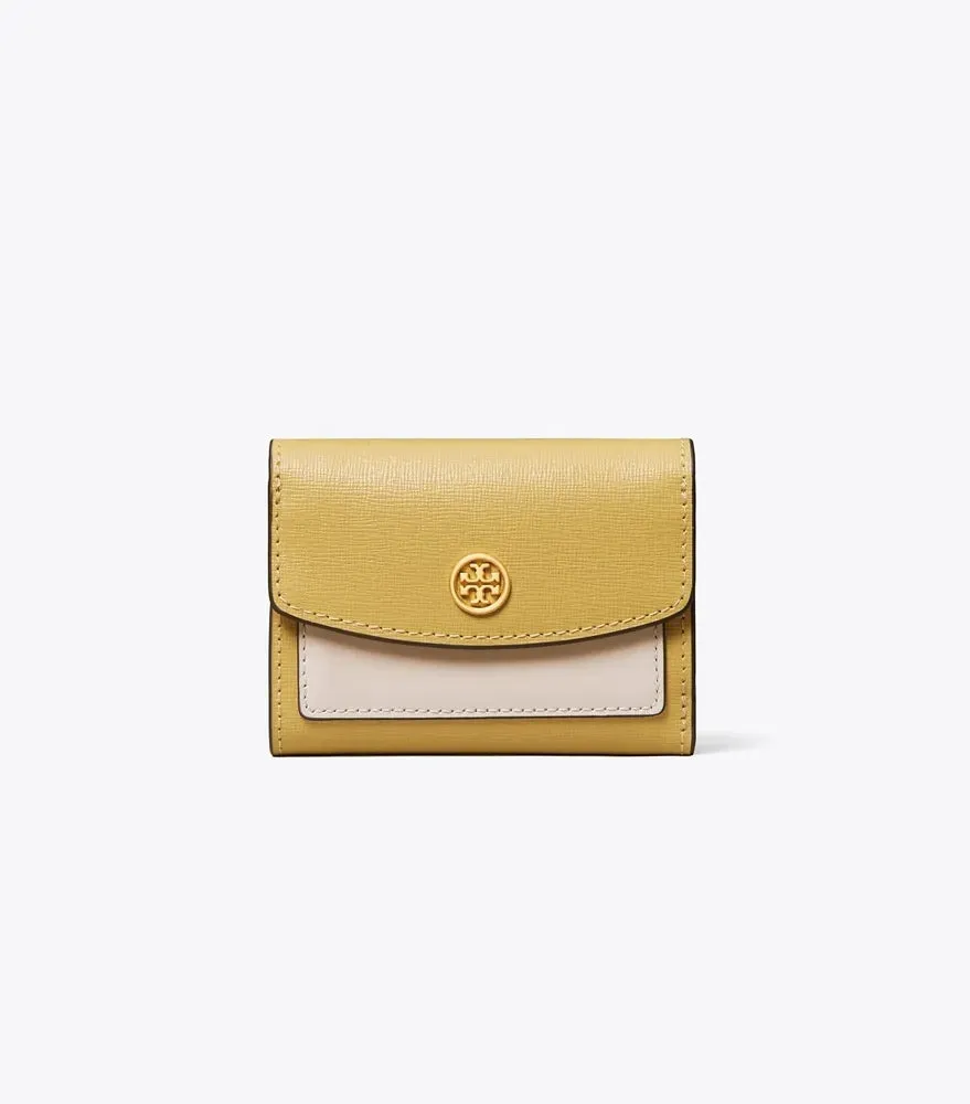 TORY BURCH ROBINSON COLOR BLOCK LEATHER MINI FLAP WALLET