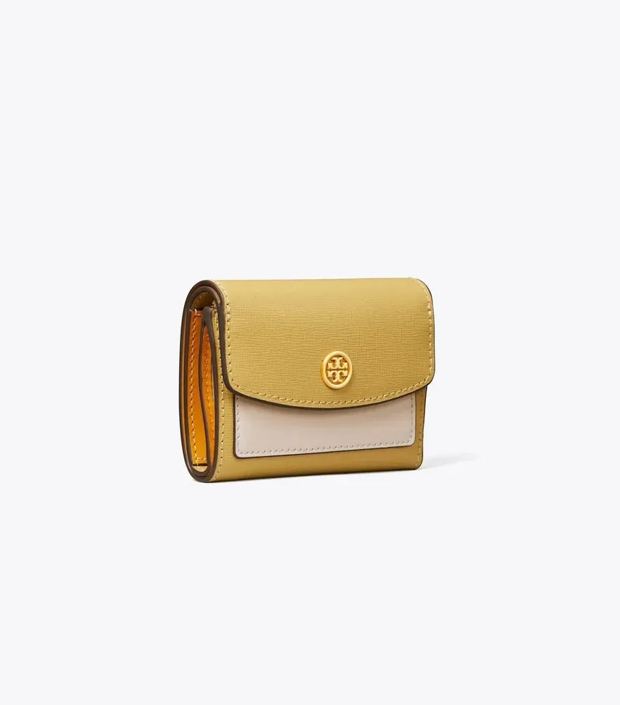 TORY BURCH ROBINSON COLOR BLOCK LEATHER MINI FLAP WALLET
