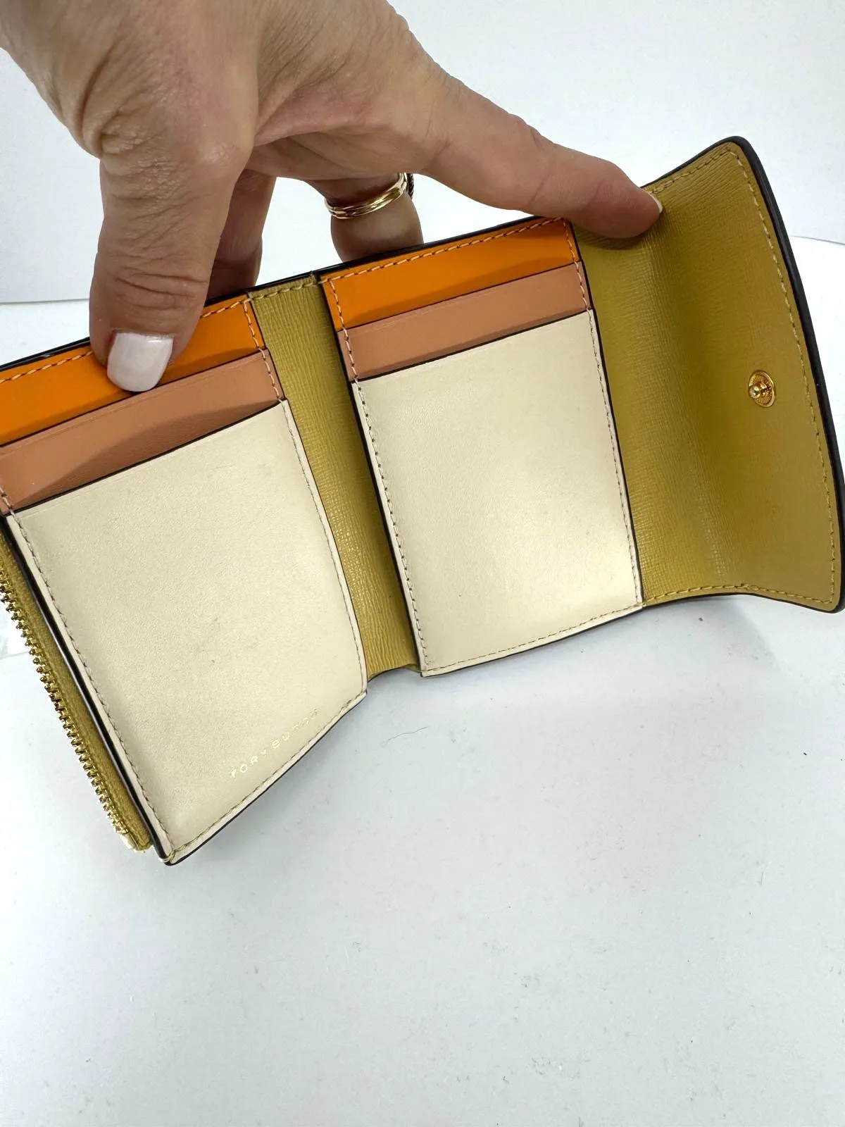 TORY BURCH ROBINSON COLOR BLOCK LEATHER MINI FLAP WALLET