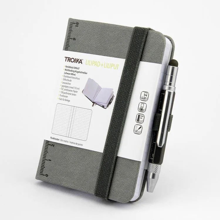 TROIKA Notepad DIN A7 with Multitasking Ballpoint Pen LILIPAD LILIPUT Grey