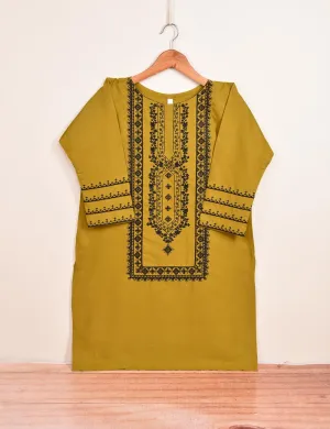 TS-089B-Mustard - Cotton Embroidered Stitched Kurti