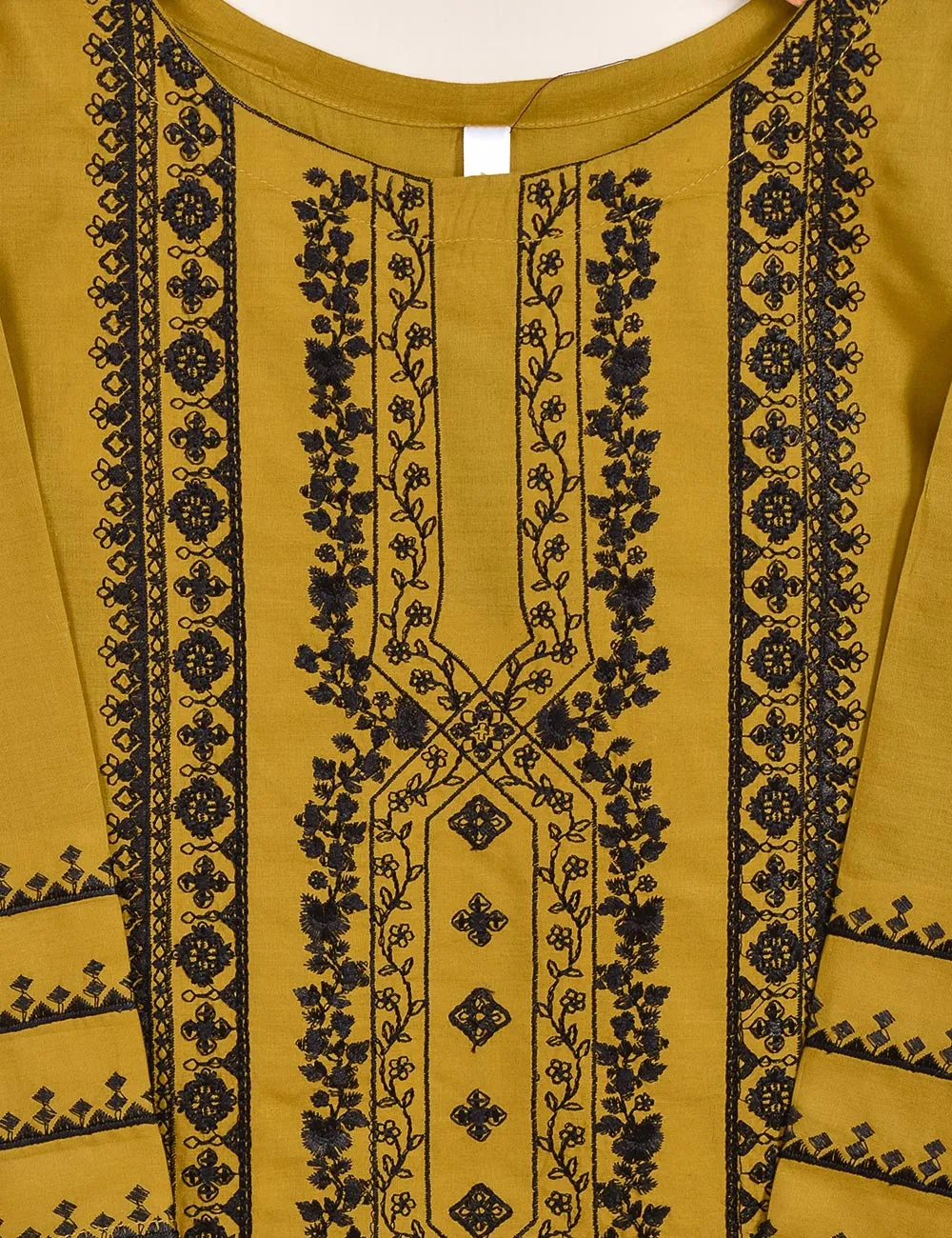 TS-089B-Mustard - Cotton Embroidered Stitched Kurti
