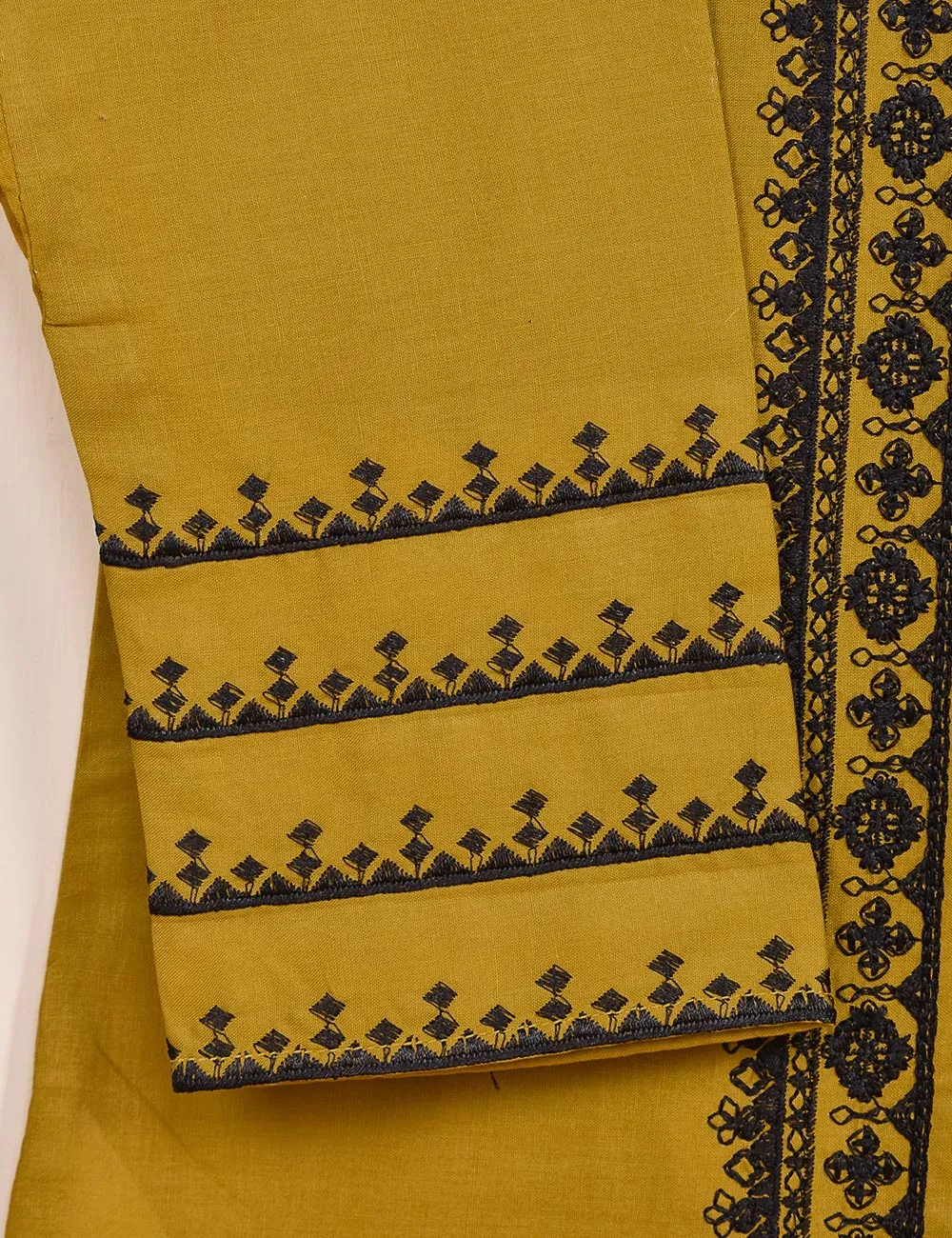 TS-089B-Mustard - Cotton Embroidered Stitched Kurti