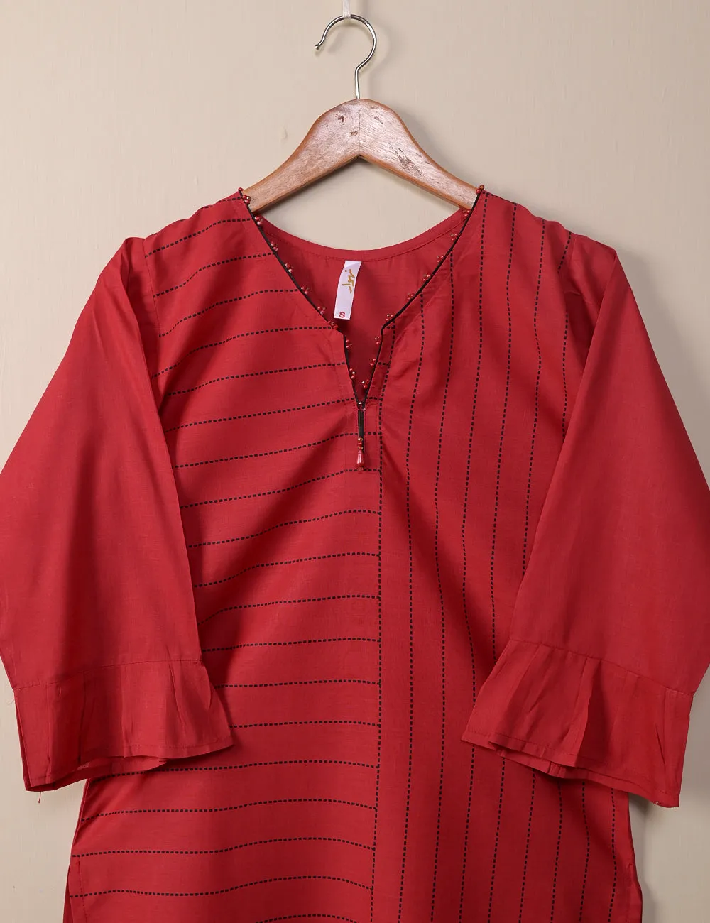 TS-105B-Red - Cotton Printed Stitched Kurti