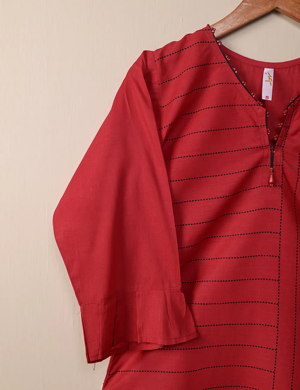 TS-105B-Red - Cotton Printed Stitched Kurti