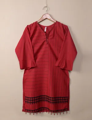 TS-105B-Red - Cotton Printed Stitched Kurti