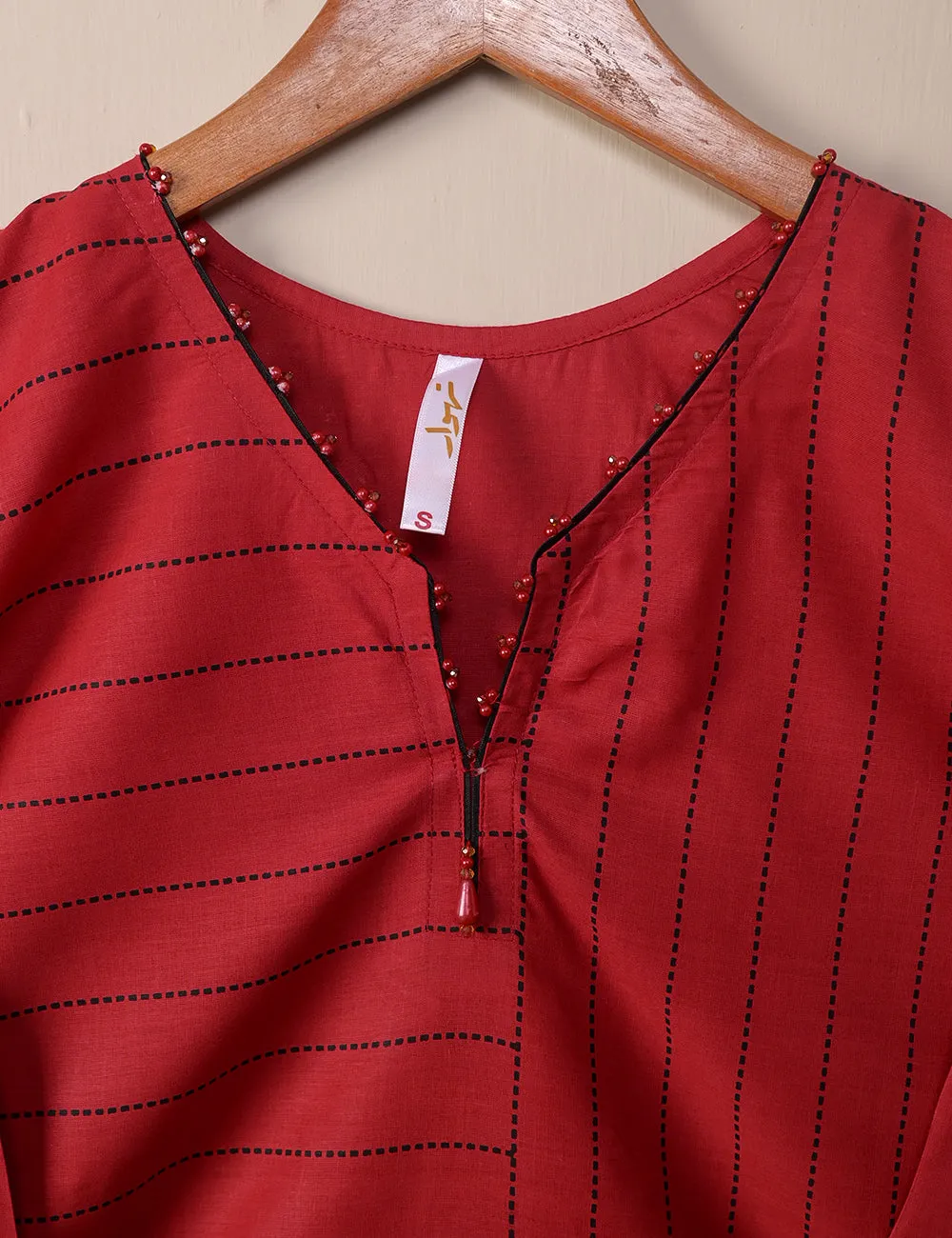 TS-105B-Red - Cotton Printed Stitched Kurti