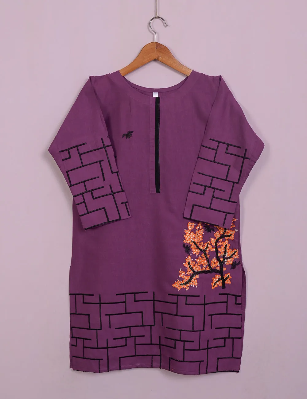 TS-112B-Purple - Cotton Embroidered Stitched Kurti