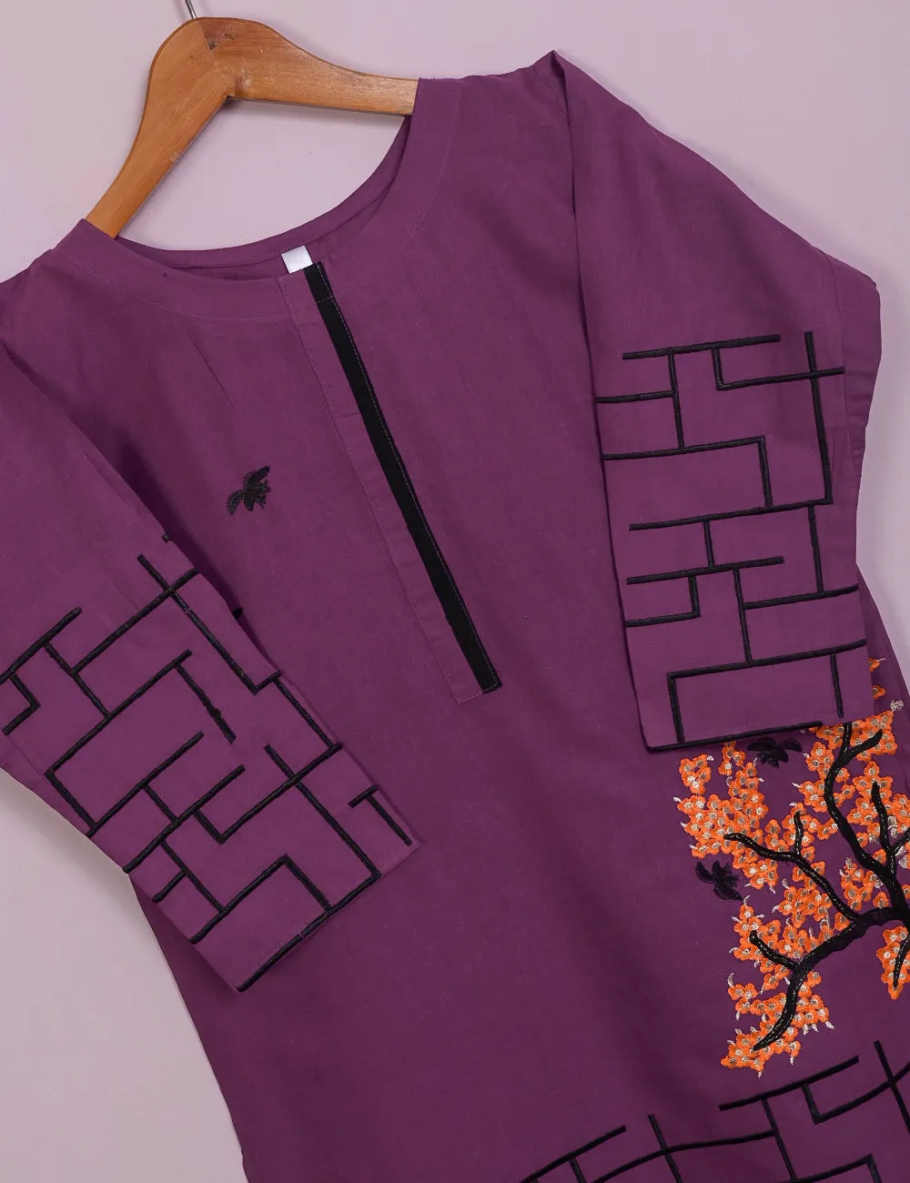 TS-112B-Purple - Cotton Embroidered Stitched Kurti