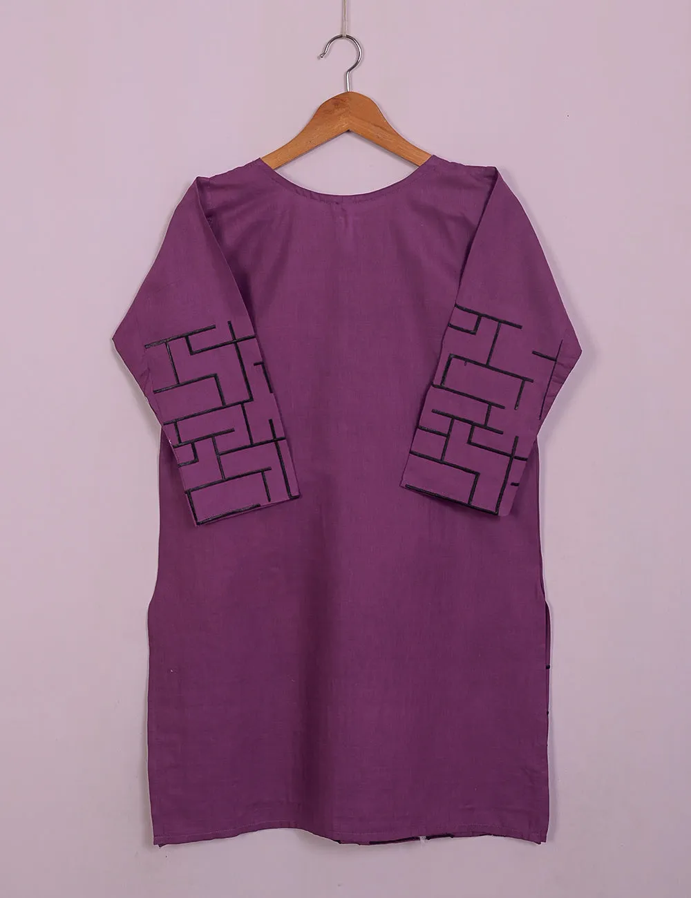 TS-112B-Purple - Cotton Embroidered Stitched Kurti