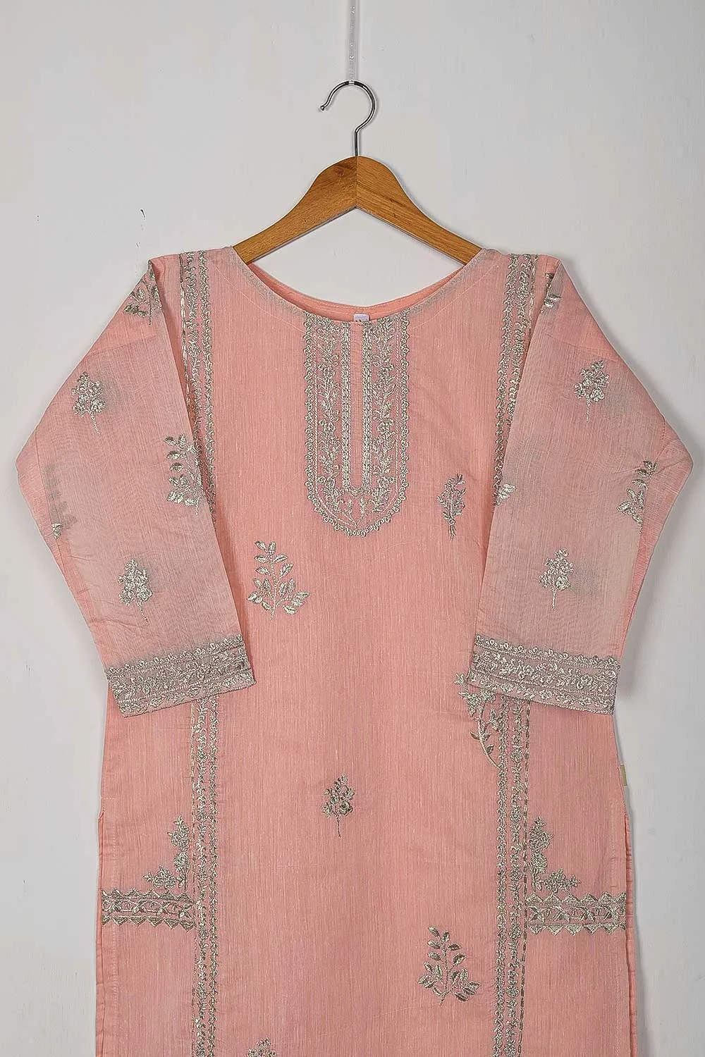 TS-160-Pink - Paper Cotton Embroidered Kurti