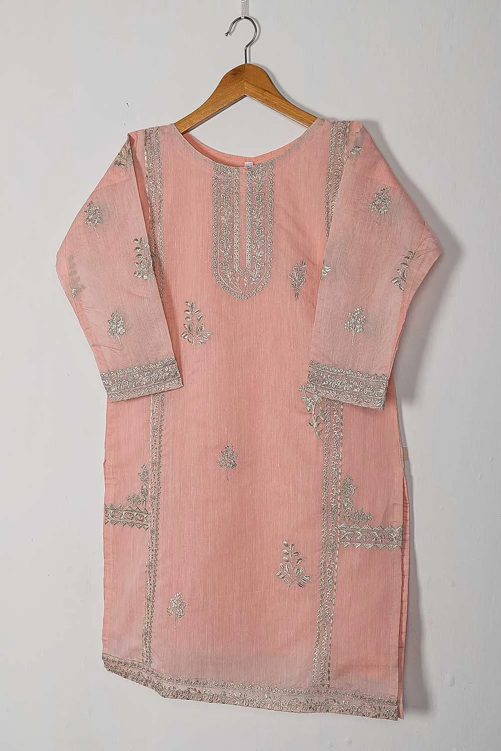 TS-160-Pink - Paper Cotton Embroidered Kurti