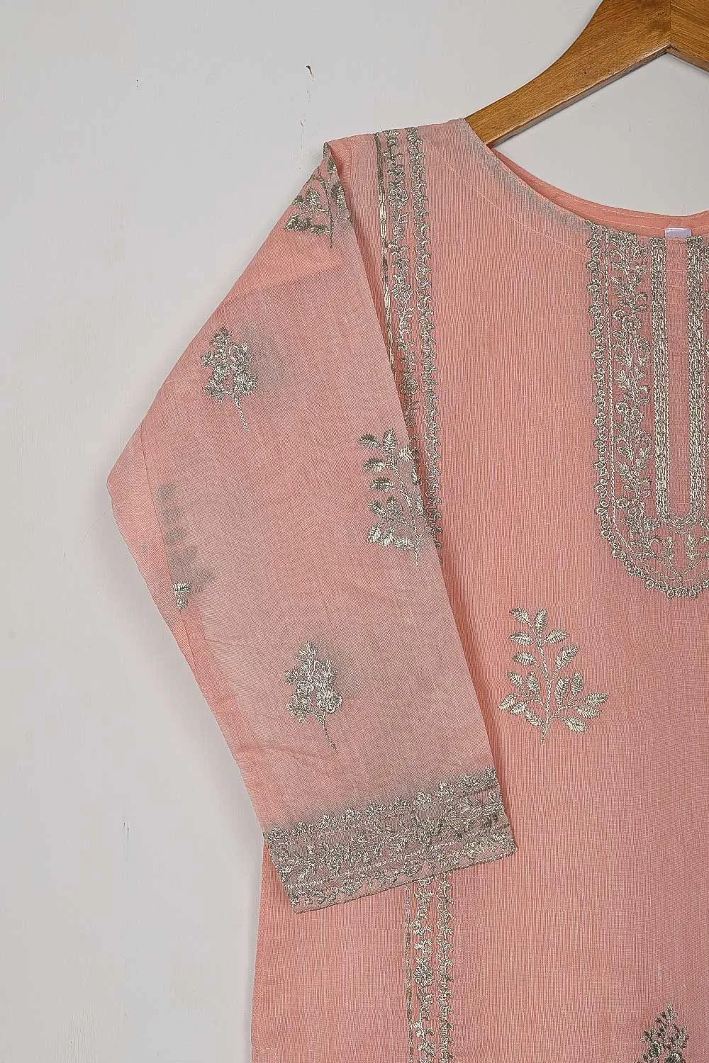 TS-160-Pink - Paper Cotton Embroidered Kurti