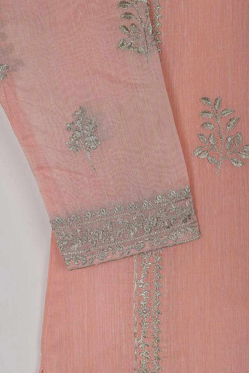 TS-160-Pink - Paper Cotton Embroidered Kurti