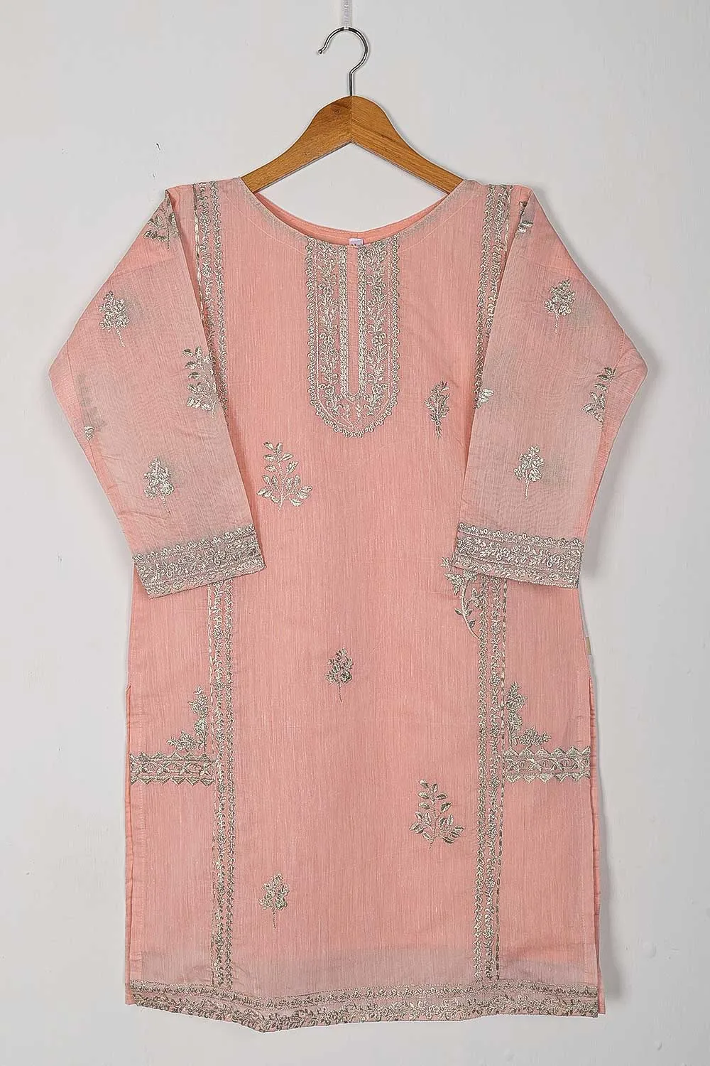 TS-160-Pink - Paper Cotton Embroidered Kurti