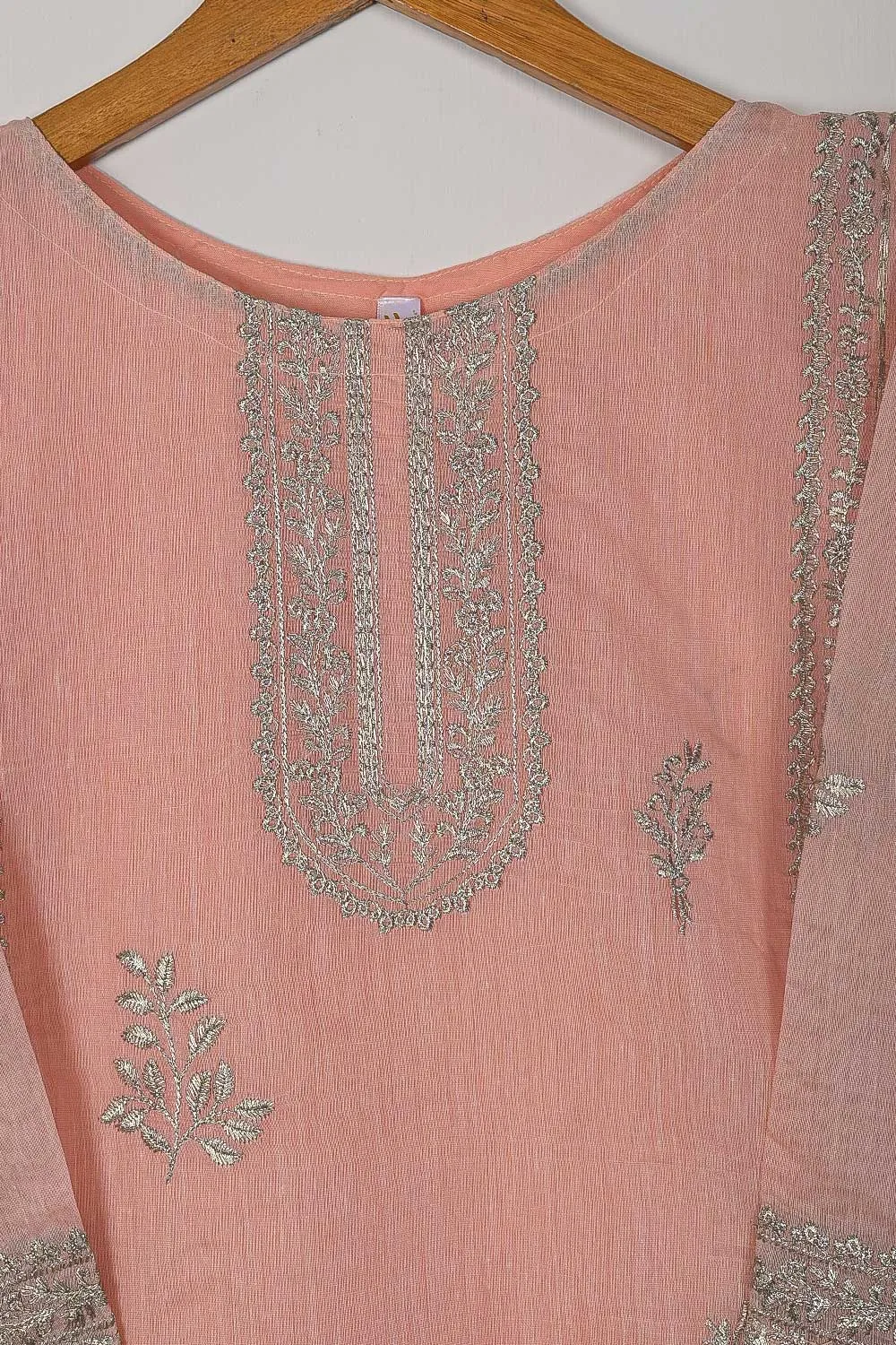 TS-160-Pink - Paper Cotton Embroidered Kurti