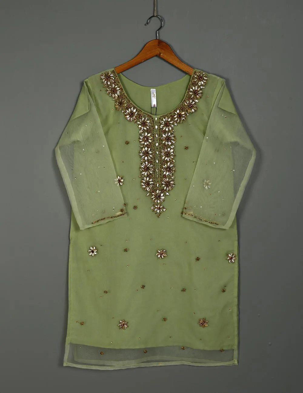 TS-166A-Pista - Organza Stitched Kurti