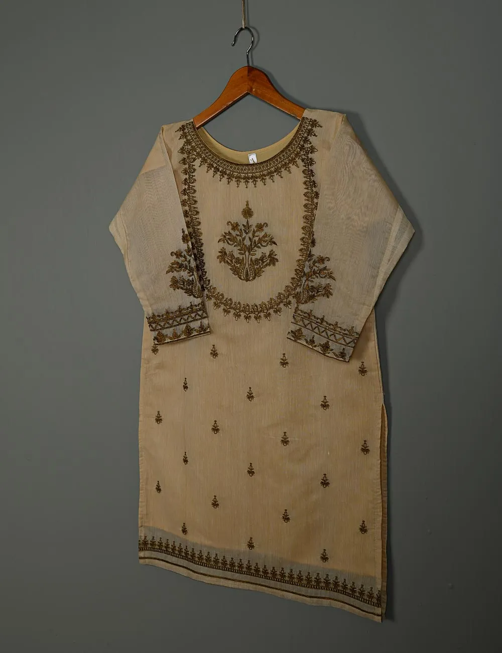 TS-171-Skin - Paper Cotton Embroidered Kurti