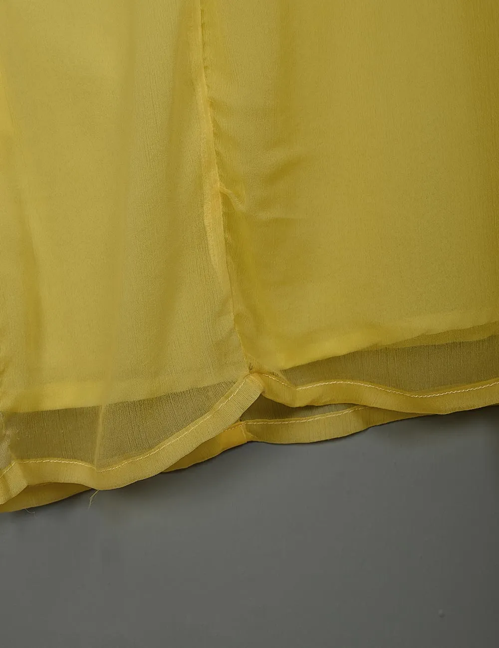TS-183C-Yellow - Chiffon Stitched Kurti