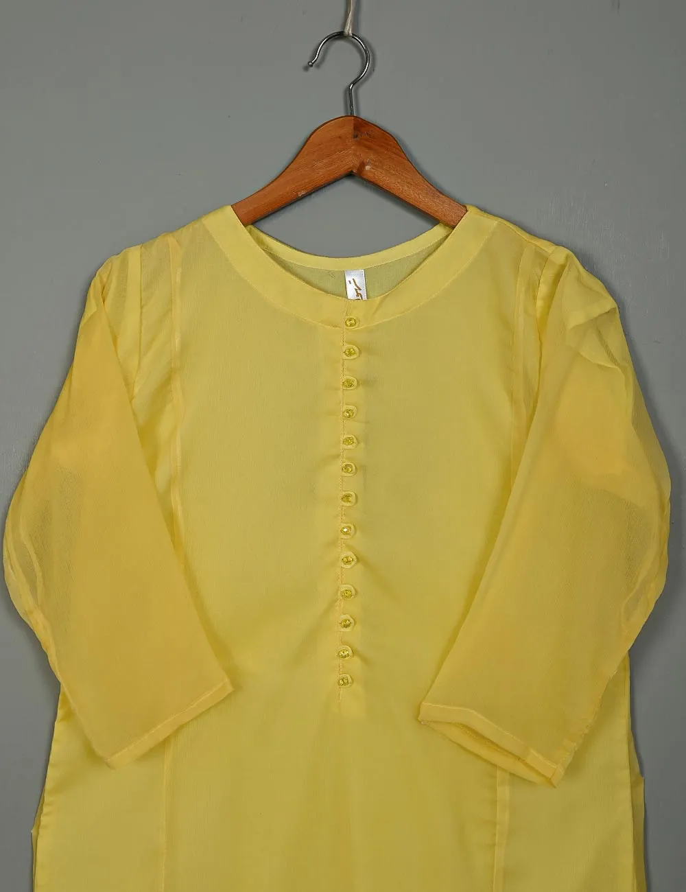 TS-183C-Yellow - Chiffon Stitched Kurti