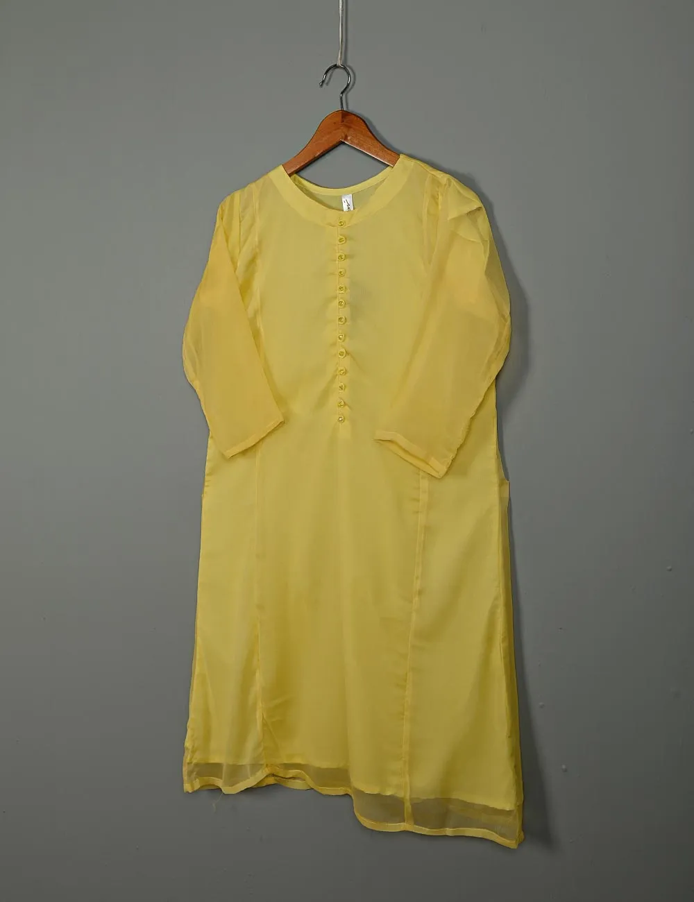 TS-183C-Yellow - Chiffon Stitched Kurti