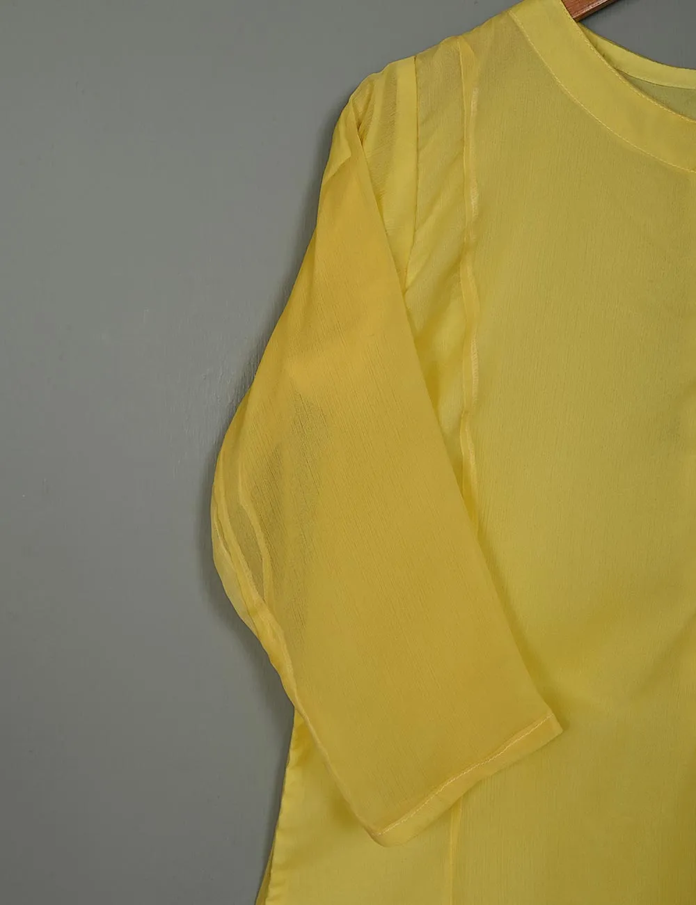 TS-183C-Yellow - Chiffon Stitched Kurti