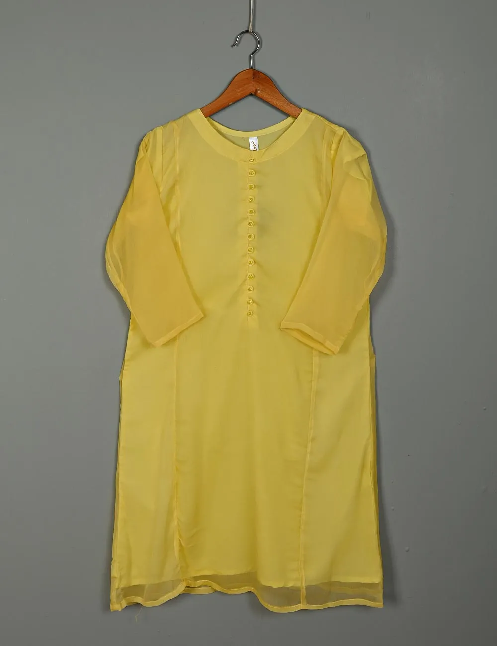 TS-183C-Yellow - Chiffon Stitched Kurti