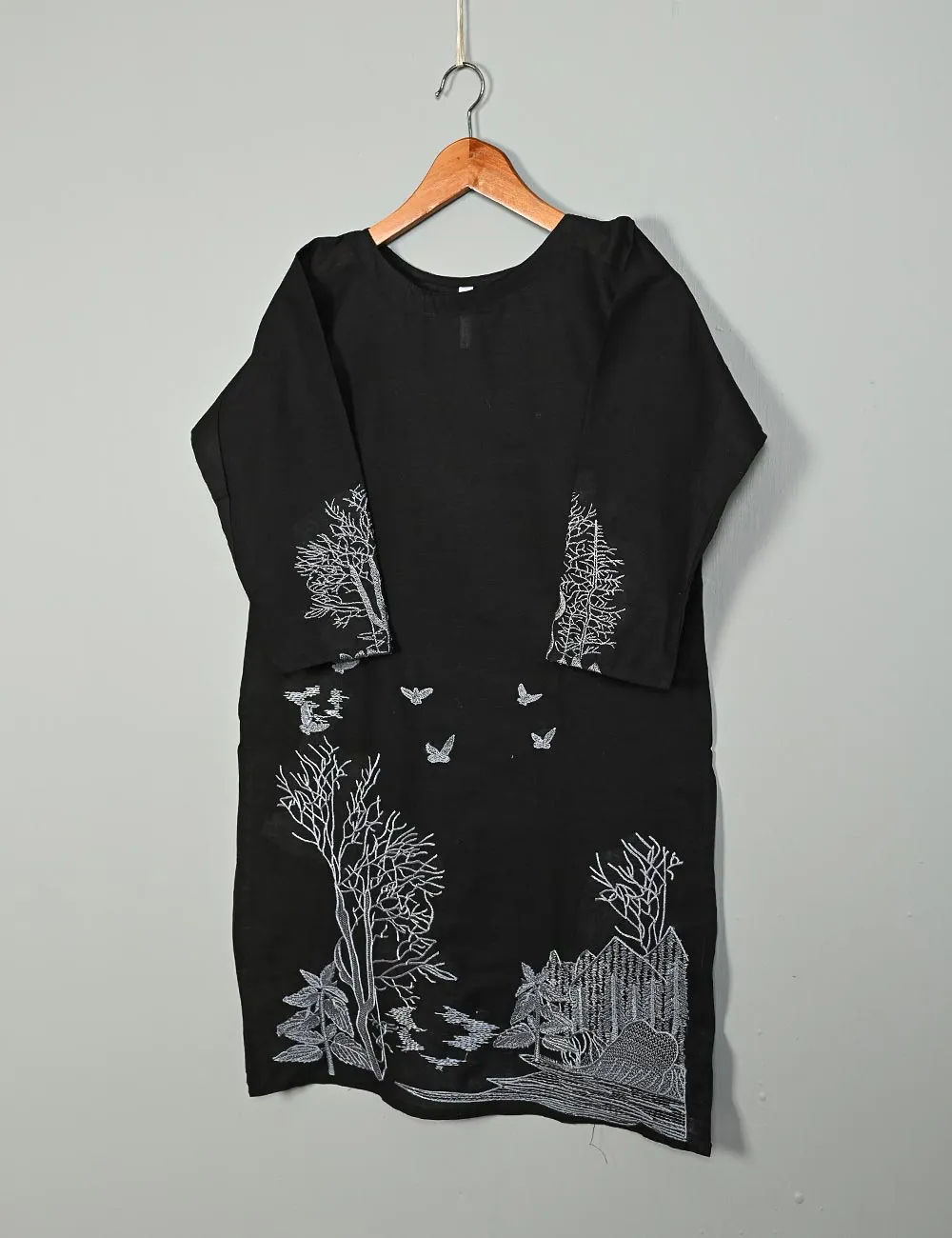 TS-185A-Black - Cotton Embroidered Kurti