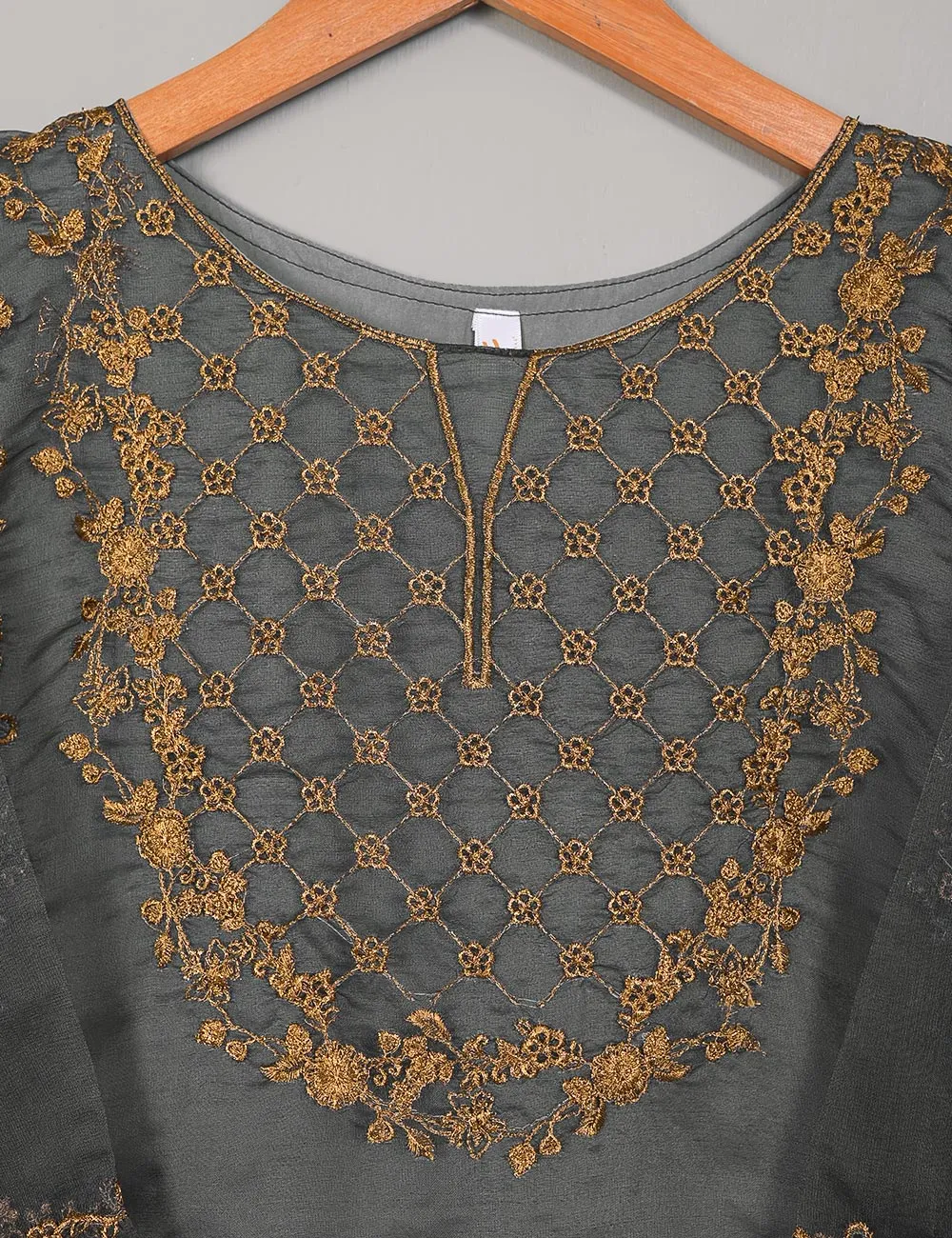 TS-216B-Grey - Organza Embroidered Stitched Kurti